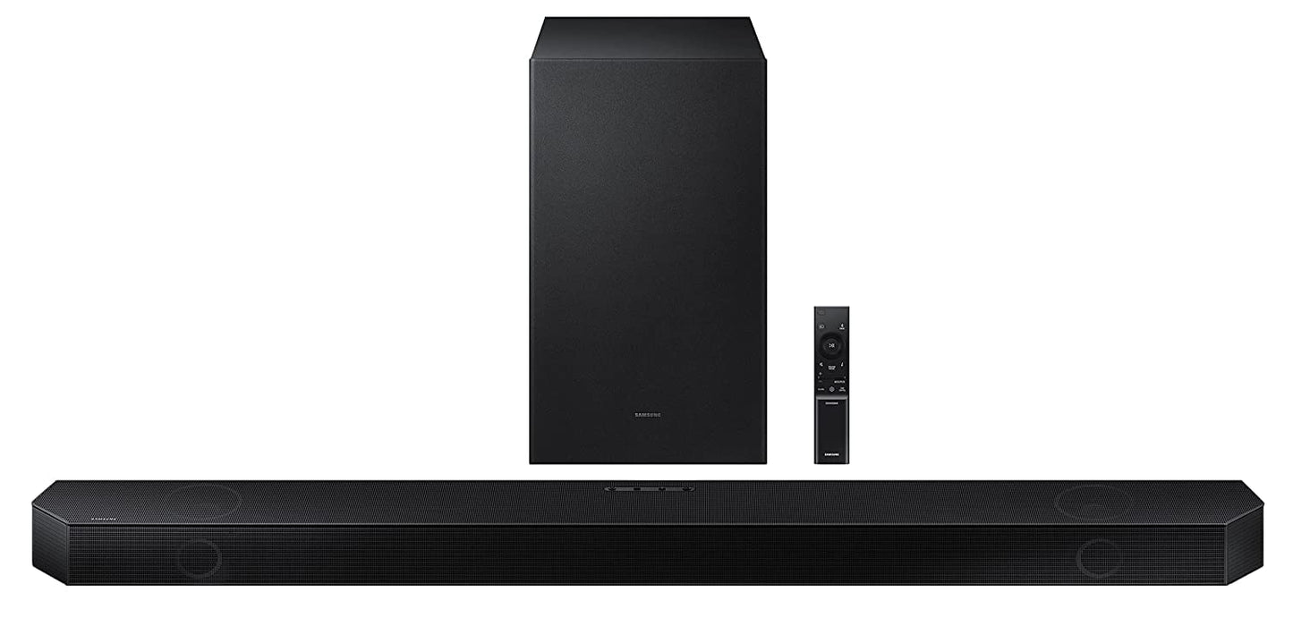 Samsung Q-Symphony soundbar (Q700C/XL) with 3 Channels, 1 subwoofer Channel, and 2 up-Firing Channels, Dolby Atmos with Google & Alexa Smart Speaker (Black)