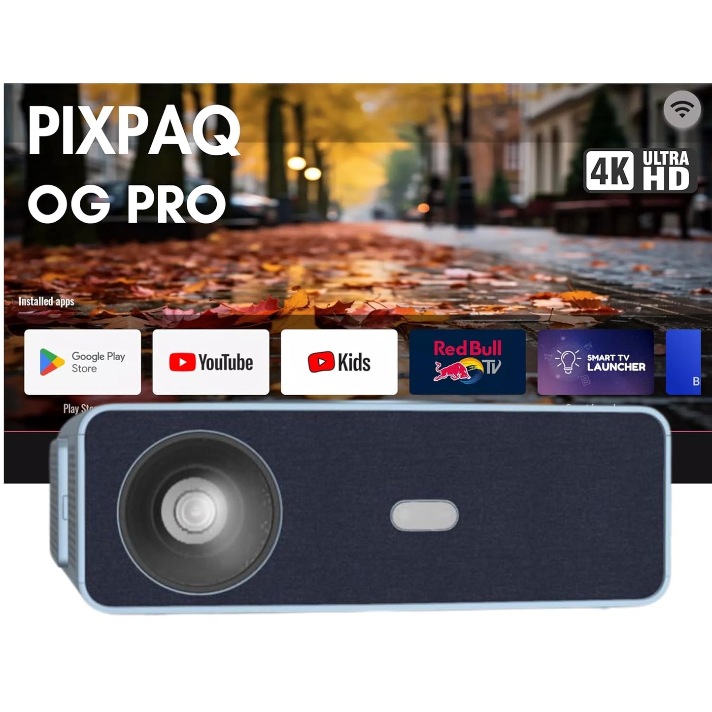 PIXPAQ OG Pro Extreme Bright 1400 ANSI Lumen, 14500 Lumens, Native 1080P Fully Automatic, Android TV Projector for Home, 300" Screen | 4K at 60 Hz | H